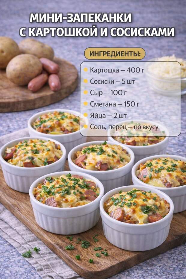 Кулинария>Мини-запеканки с картошкой и сосисками!
