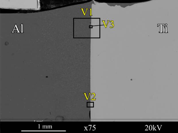 Структура соединения, полученного после смещения лазерного луча на 1 мм