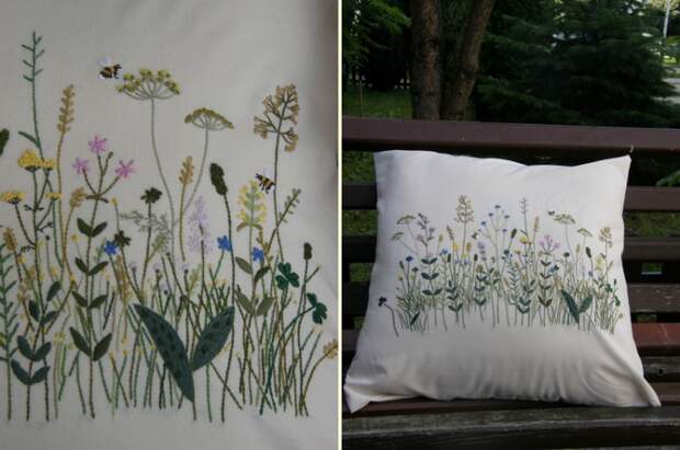 Стежок за стежком: ботаническая вышивка на диванных подушках
