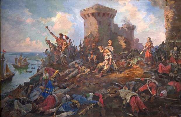 Между войнами случилось "Азовское сидение": в 1641 году 5000 казаков захватили и несколько месяцев удерживали против 120-тысячного турецко-татарского войска крепость Азов. Турки так и не смогли его взять, положив на штурмах до 40 тысяч своих воинов.