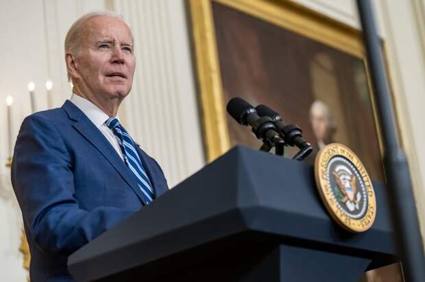 President Joe Biden delivering remarks in the East Room of the White House.