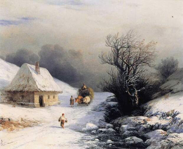 Иван Айвазовский. Телега с волами зимой. 1866. Частная коллекция