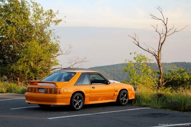 Ford Mustang GT 1987 года на вершине Медвежьей горы. нью-йорк, олдтаймер, ретро автомобили