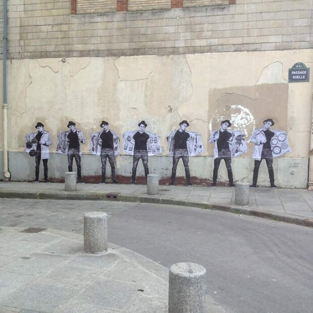Уличные рисунки художника Levalet взаимодействуют с окружающей средой