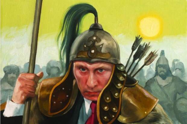 Иллюстрация из статьи «Уолл-Стрит Джорнал» под названием «Россия обращается к своему азиатскому прошлому», где Владимир Путин представлен, как Чингисхан.