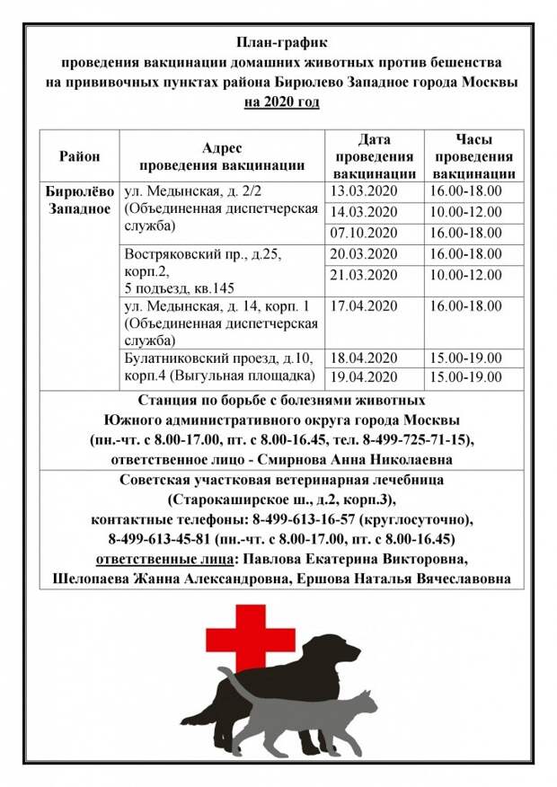 план прививок собак против бешенства бирюлево западное
