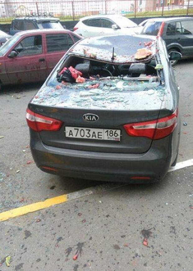 На крышу авто прилетел арбуз (2)