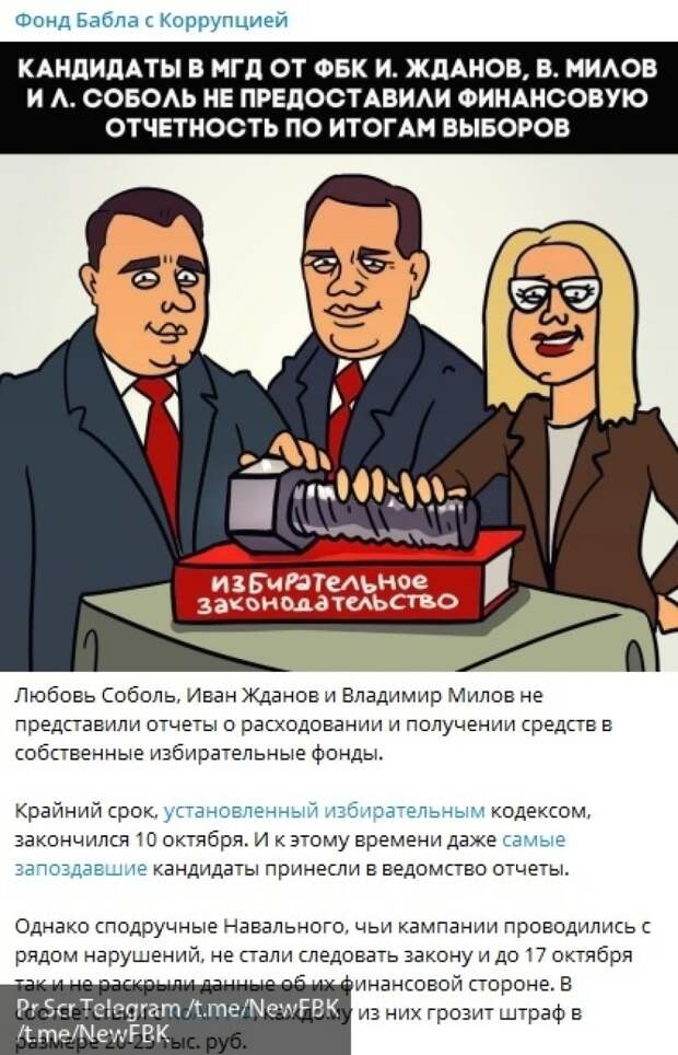 Соболь и Жданов грубо нарушили закон, отказавшись отчитаться о тратах на избирательную кампанию