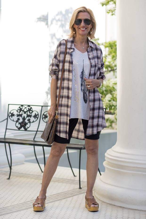 Womens Long Plaid Shirt With Side Buttons