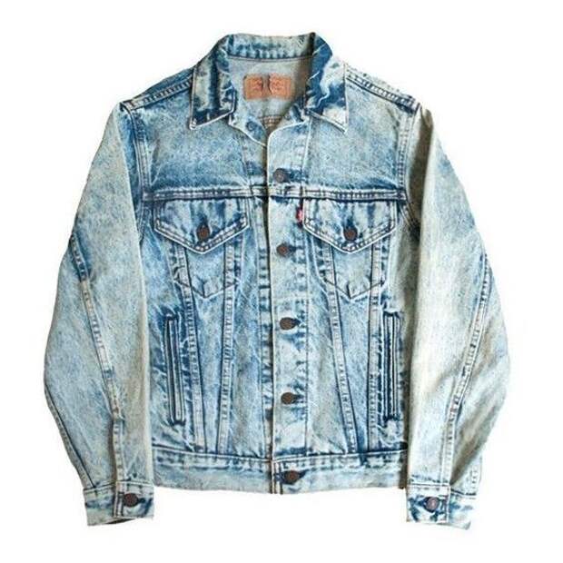 levi's acid wash jean jacket men's vintage stone washed bleached denim ❤ liked on Polyvore featuring mens and men's clothing