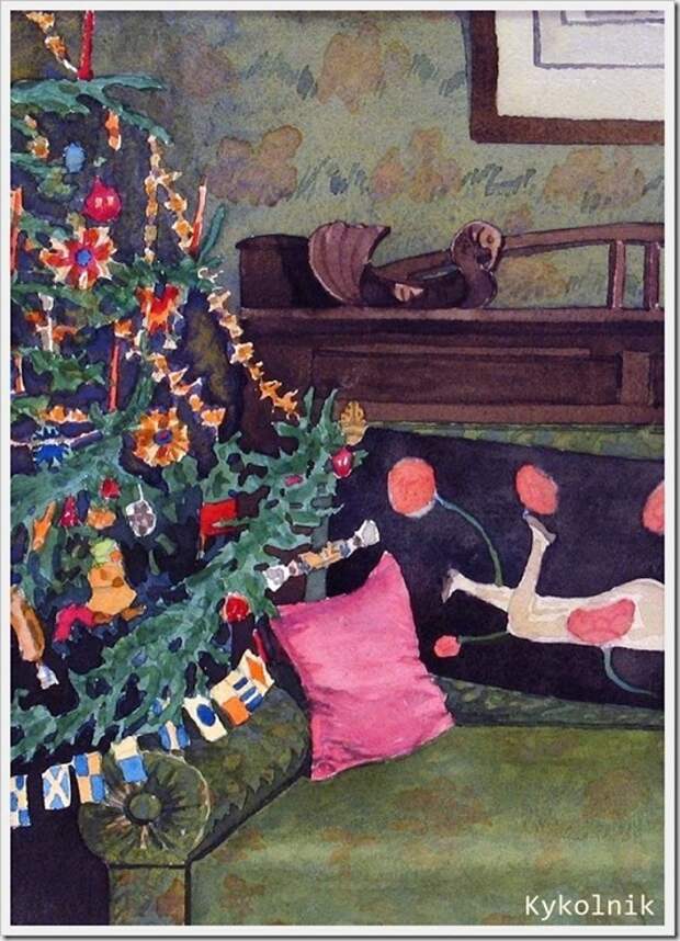 Васильев Николай Сергеевич (Россия, 1899-1986) «Празднование Нового года в Москве« 1940-е Васильев Николай Сергеевич (Россия, 1899-1986) «Празднование Нового года в Москве« 1940-е