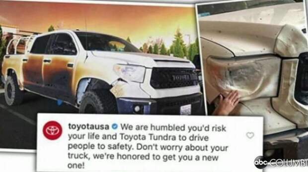 Toyota USA ответила на пост Пирса, пообещав заменить Tundra на новую. toyota, toyota tundra, авто, медбрат, пикап, подарок, пожар, спасение