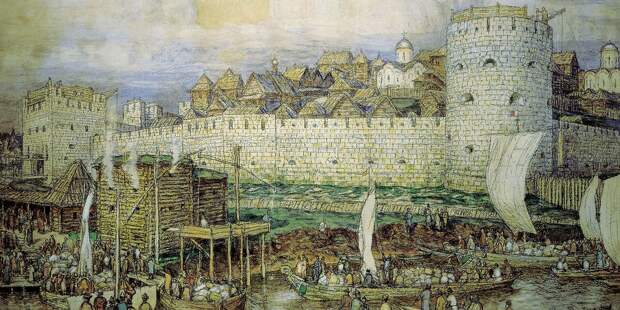 А. Васнецов. Вероятный вид белокаменного Кремля Дмитрия Донского. Конец XIV века. 1922 год