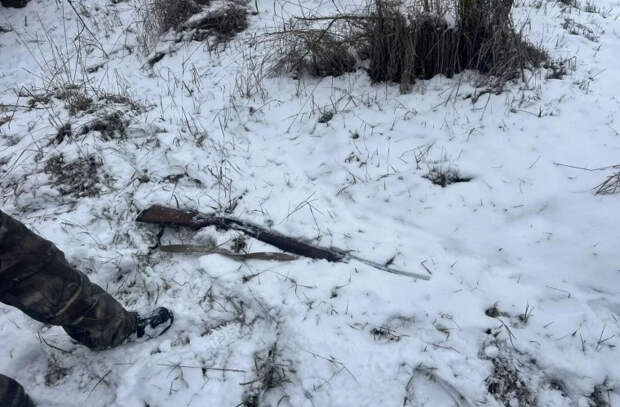 Замеченный природоохранными инспекторами браконьер скрылся, оставив ружьё в снегу