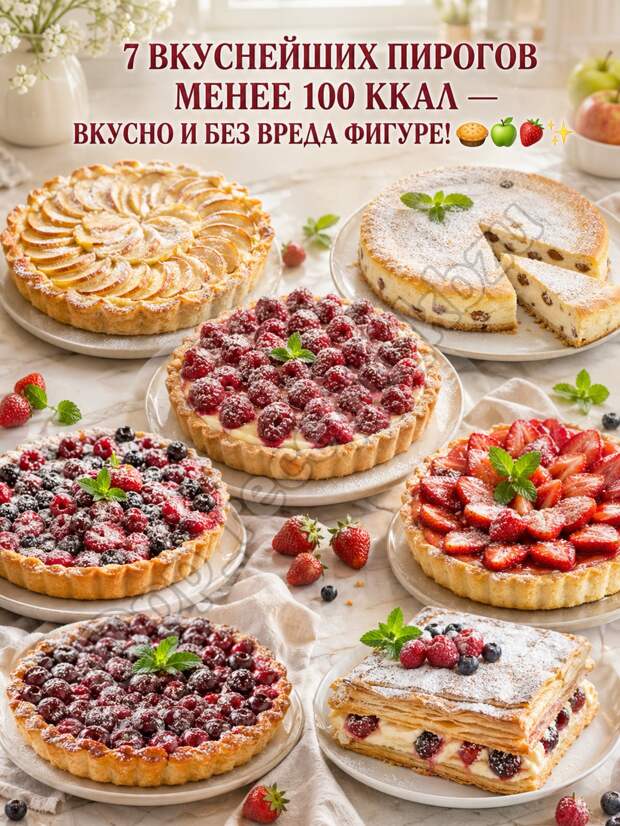 Кулинария>7 вкуснейших пирогов менее 100 ккал !