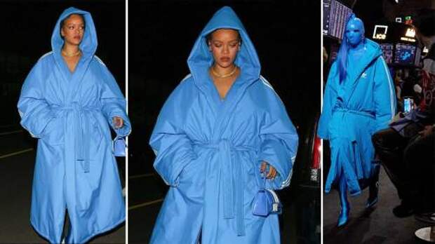 Рианна в голубом тотал-луке Balenciaga х adidas