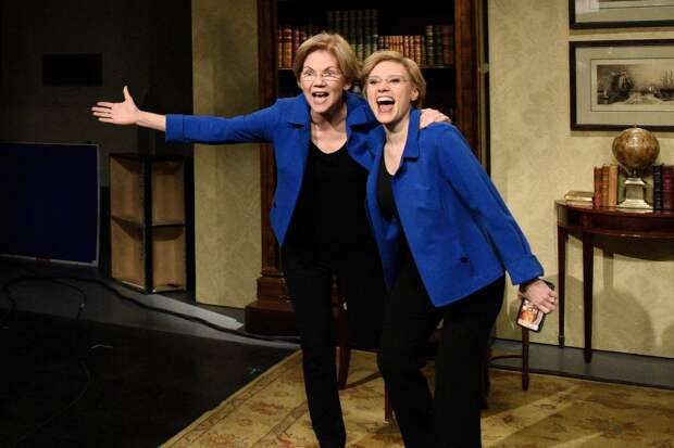 Elizabeth Warren and Kate McKinnon, Saturday Night Live | Photo Credits: Will Heath/NBC/NBCU Photo Bank via Getty Images