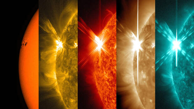 Четыре вспышки на Солнце за раз: когда эта "цепная реакция" доберётся до Земли
