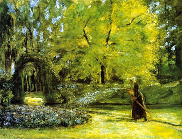 The Circular Bed in the Hedge Garden with a Woman Watering flowers. 1925 (666x506, 571Kb)