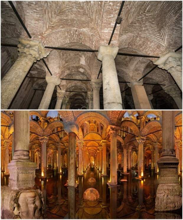 Колонны для строительства подземного водохранилища были привезены из храмов, разоренных византийцами во время войн (Basilica Cistern, Стамбул). | Фото: wordsofwonders.ru. 