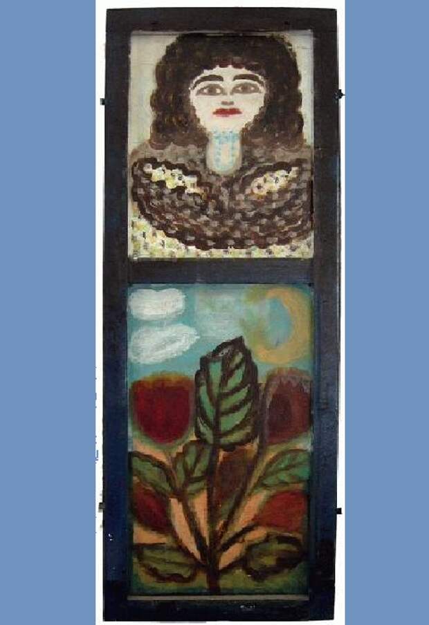 «Автопортрет», 2004, подзеркальник, эмаль, 125х24. Живопись Полины Райко (1927-2004).