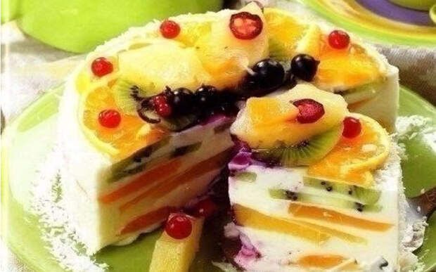 Творожный торт с фруктами