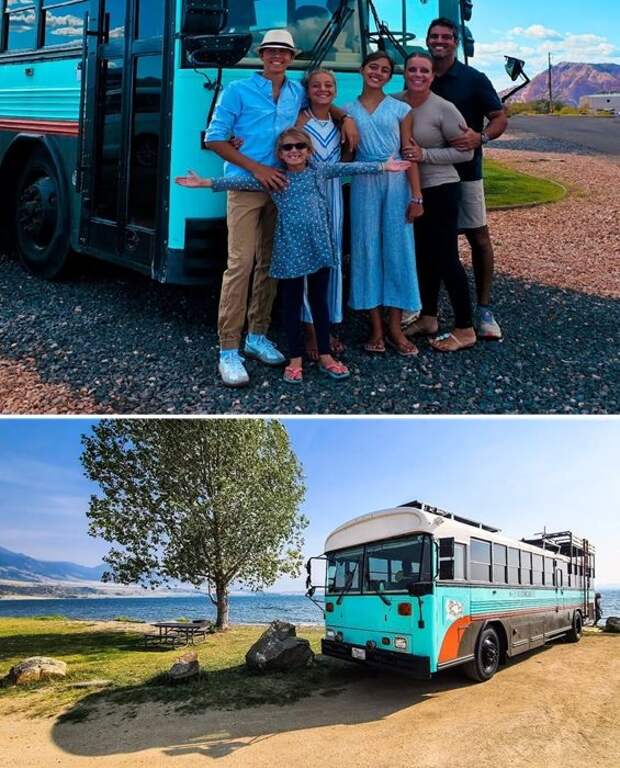 Как автобус, который стал домом для семьи из 6 человек, четырех кошек и собаки