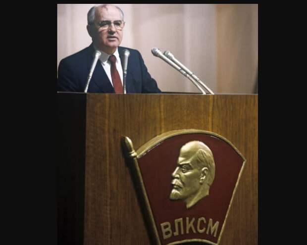 Первый и последний президент СССР, известный в народе как Мишка-меченый, на XXI съезде ВЛКСМ.