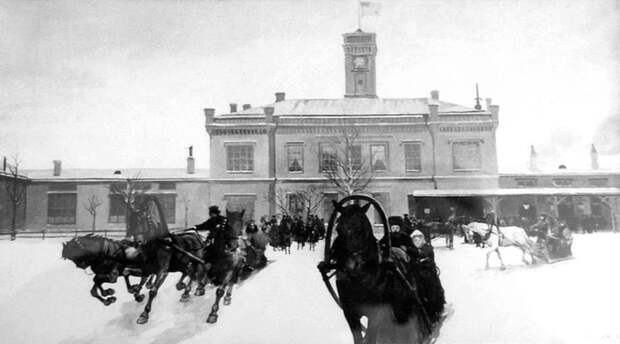 Развозка пассажиров на вокзале в Царском Селе. Россия. Конец 19-го века Весь Мир в объективе, ретро, старые фото