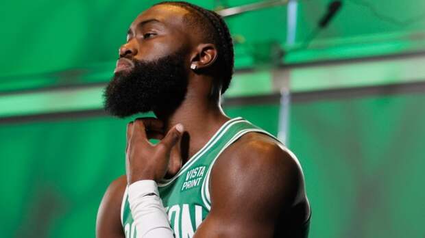 Jaylen Brown in an interview during Boston Celtics media day.