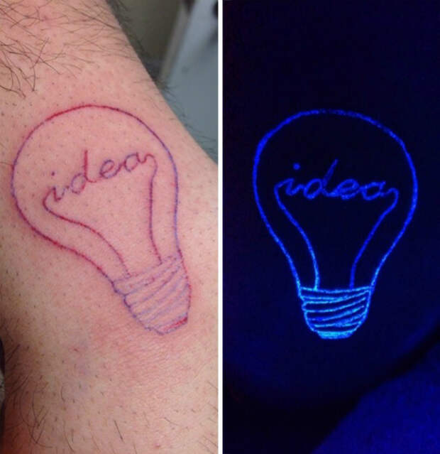 Татуировка с изображением лампочки.