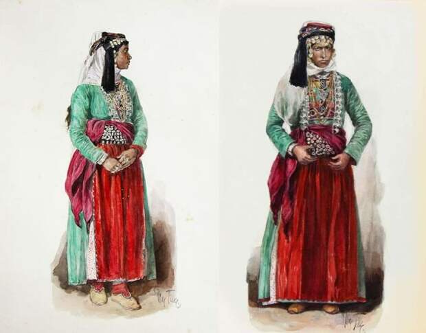 Национальный костюм езидских женщин / Рисунки Макса-Карла Тильке / Собрание Национального музея Грузии, 1920 год