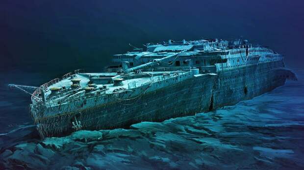 Художественное представление обломков «Титаника» на дне Атлантики. Вы можете сами решить, на какой из двух лайнеров больше похож затонувший корабль.