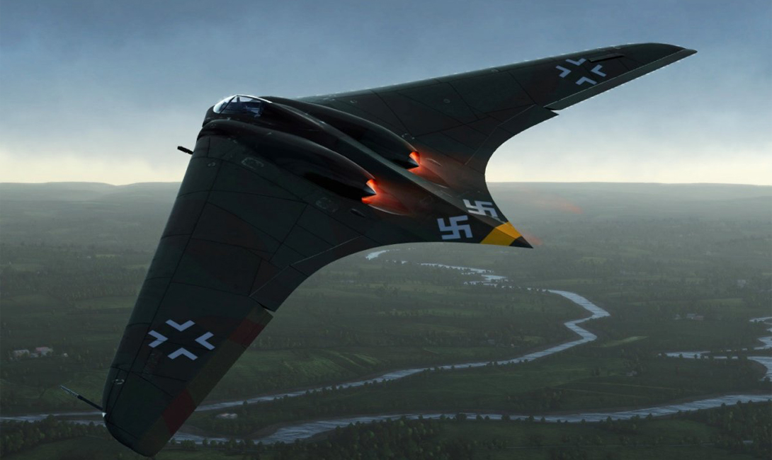 Horten Ho 229 Оборудованный двумя турбореактивными двигателями, парой пушек и несколькими ракетами, бомбардировщик Horten Ho мог развивать скорость до 600 миль в час. К сожалению, конструкторы не успели обкатать машину полностью, и Хортон успел сделать всего пару тренировочных полетов в конце 1944 года.