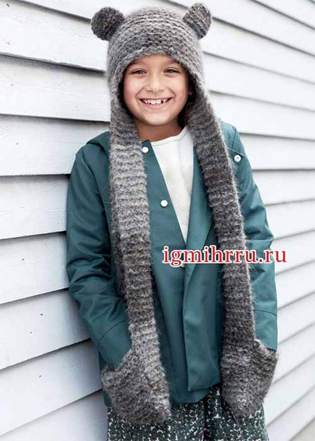 детская шапочка-шарф с ушками и карманами