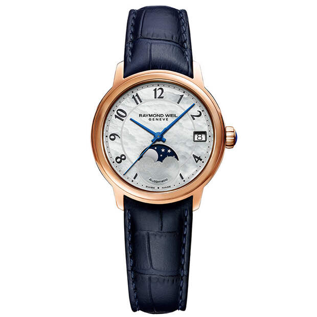 Часы Raymond Weil Maestro с корпусом 34-мм, сталь, бриллианты, розовое золото, перламутр