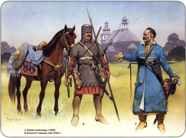 Польский кавалерист и панцирный казак Источник: Brzezinski R., McBride A. Polish Armies 1569–1696, Part 1 / 3rd ed. – L.: Osprey Publishing Ltd., 1991. – P. E. – (Men-at-Arms Series) - На пути к Хмельниччине: взгляд сверху | Военно-исторический портал Warspot.ru