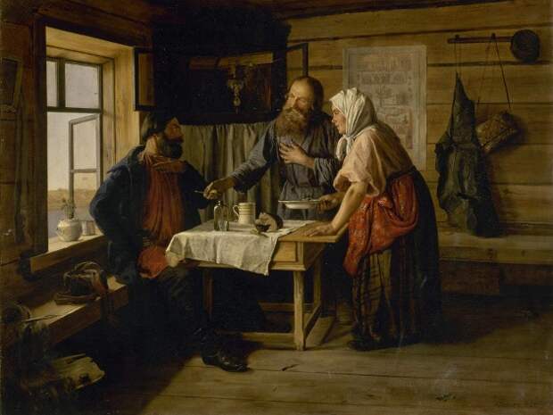 Фрагмент картины Андрея Андреевича Попова «Демьянова уха», 1856 г., общественное достояние.