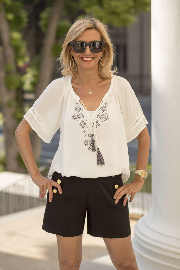 Womens White Peasant Blouse with Embroidery