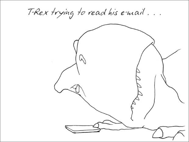 1. «Ти-Рекс пытается прочить сообщение…» динозавр, иллюстрация, рекс, рисунок, художник, юмор