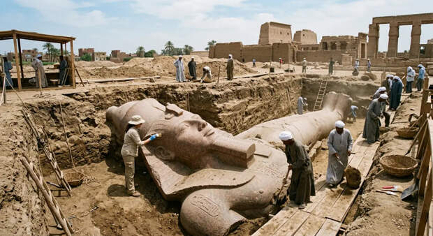 Шеститонный титан из песков: археологи подняли на свет огромного Рамсеса II