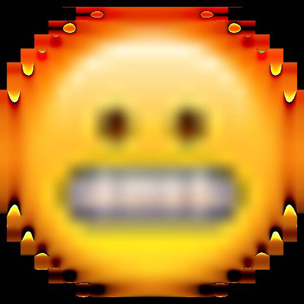 grimacing