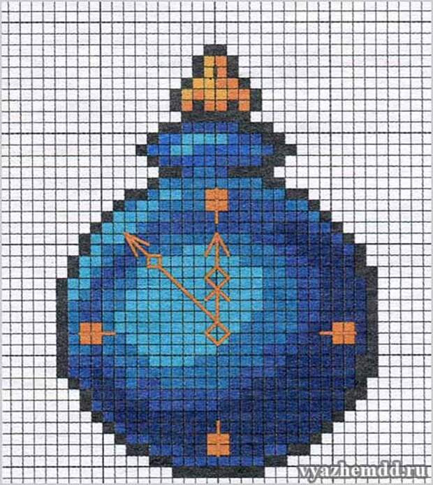 схема вышивки синего шарика с часами