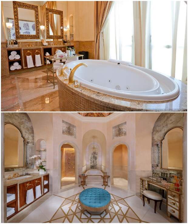 В апартаментах Royal Bridge Suite предусмотрены роскошные ванные комнаты для нее и для него.