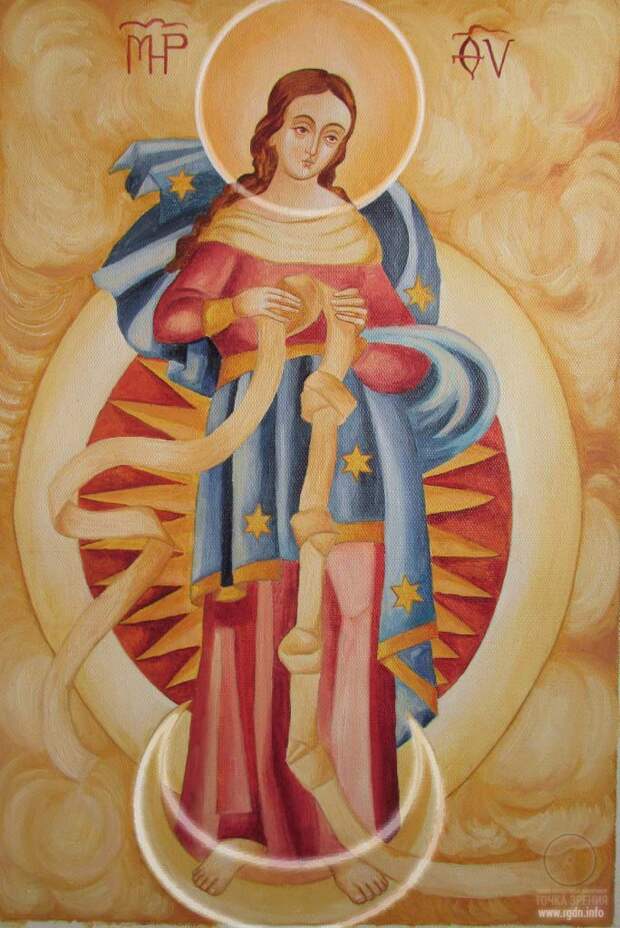 В иконах Пресвятой Богородицы круг и полумесяц (знак АллатРа)