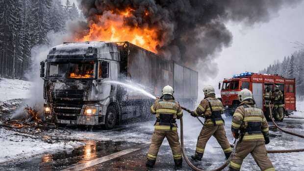 В Бийске за несколько минут полностью выгорел большегруз Scania