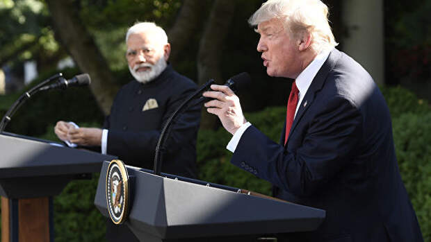 Дональд Трамп на совместной пресс-конференции с премьер-министром Индии Нарендрой Моди в Вашингтоне. 26 июня 2017