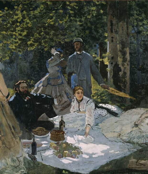 Фрагмент картины "Завтрак на траве". Клод Моне. Написана им в 1866 году. Меньшая версия картины находится в коллекции Государственного музея изобразительных искусств имени А. С. Пушкина в Москве.