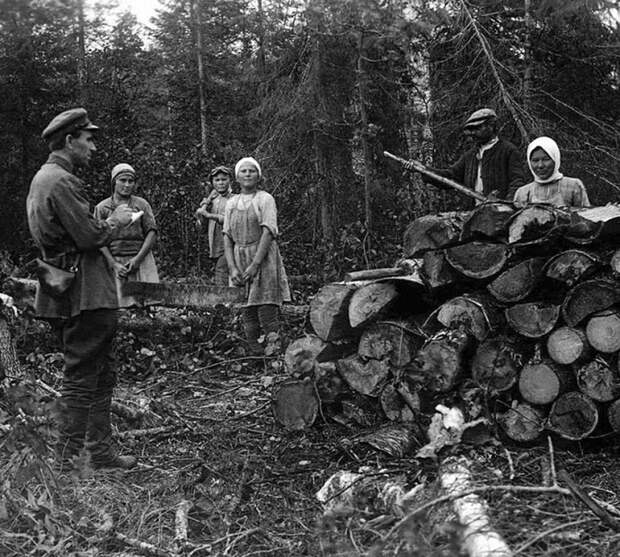 Спецпоселенцы на заготовке дров