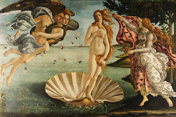 Сандро Боттичелли, «Рождение Венеры», 1482—1486 гг. Уффици, Флоренция